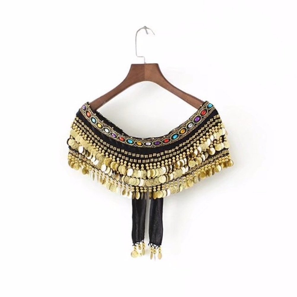 NEW! Super Cute Beaded/Coin Boho Tie Bandeau Top!! - Picture 3 of 5